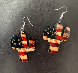 American Flag Cactus Earrings