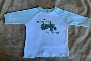 Easily Distracted By Tractors 3/4 Sleeve Raglan T