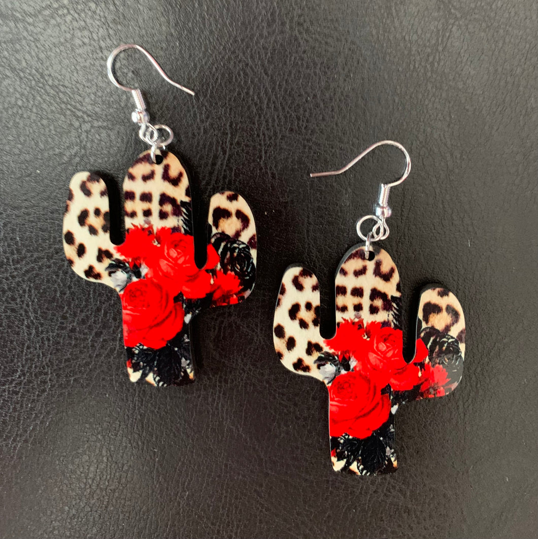 Leopard & Roses Cactus Earrings