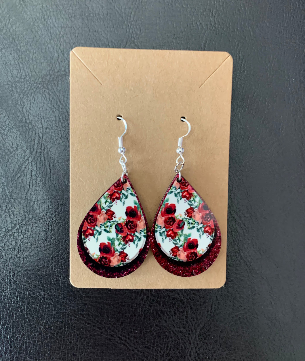 Burgundy Rose Gold Glitter Teardrop Earrings