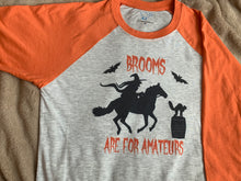 Load image into Gallery viewer, Brooms Are For Amateurs Halloween Raglan T Shirt
