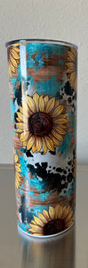 Sunflower, Cowhide & Turquoise Tumbler